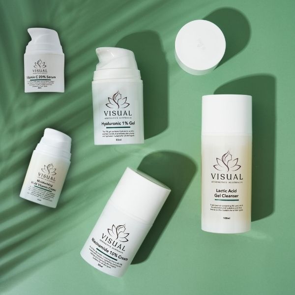 5 products on green background